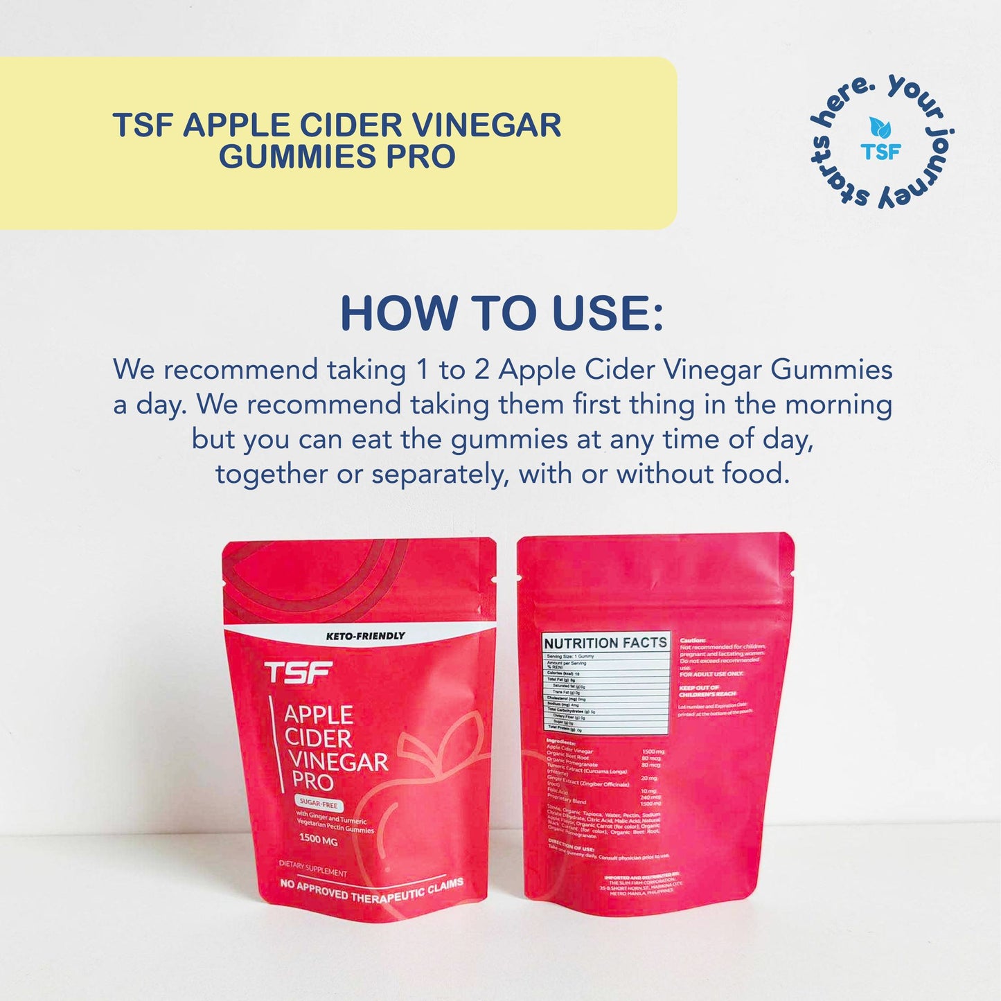 Apple Cider Vinegar PRO Gummies 1500mg Travel Size (Keto-Friendly and Sugar-Free)